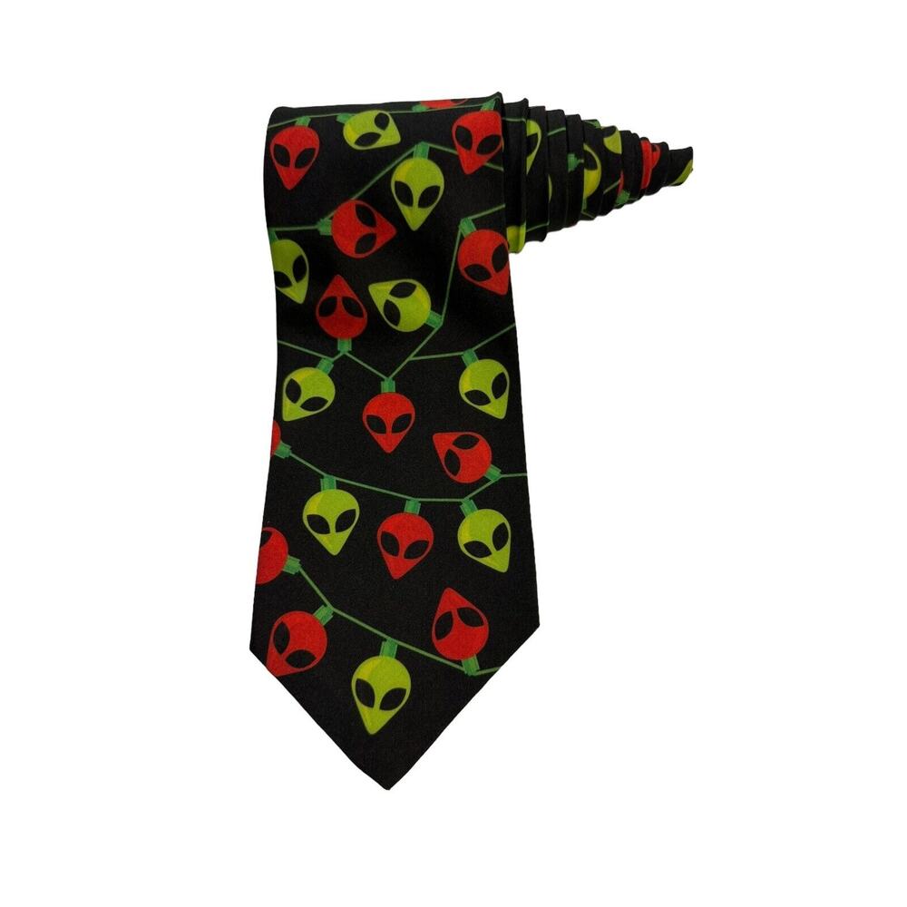 Ralph Marlin Alien Head Christmas Lights Vintage Novelty Necktie Polyester